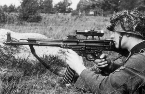 German soldier shooting STG 44 with scope